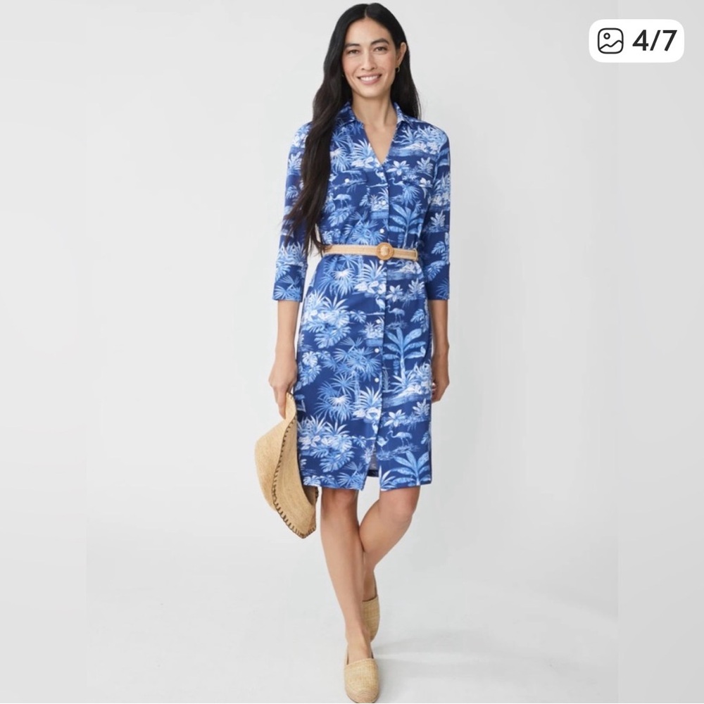 J. McLaughlin Navy and White Tropical Shirt Dress